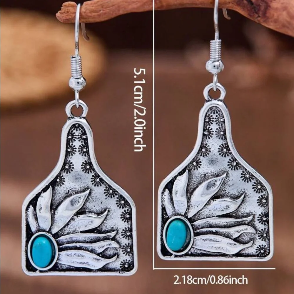 NWT Western Turquoise Floral Pendant Earrings - Picture 5 of 5